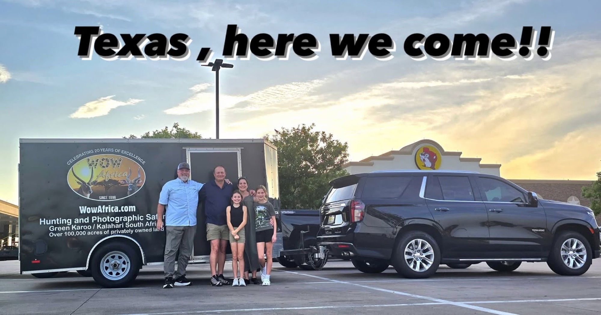The Kirsten family with the WOW Africa trailer in Texas: hunting and photographic safari, Green Karoo / Kalahari, over 100,000 acres